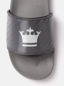 Louis Philippe Men Grey Brand Logo Print Sliders