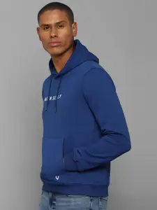 Allen Solly Men Blue Printed Cotton Hooded Sweatshirt