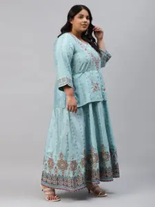 W Women Plus Size Blue Ethnic Motifs Layered Maxi Dress