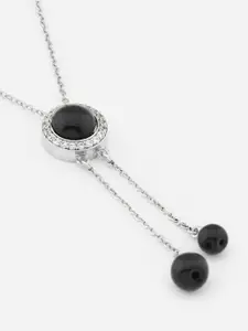 MINUTIAE Silver-Toned & Black Silver-Plated Pendant With Chain