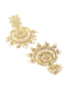 KARATCART Women Gold-Toned & White Contemporary Chandbalis Earrings