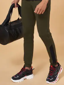 Ajile by Pantaloons Men Olive  Solid Cotton Slim-Fit Track Pants