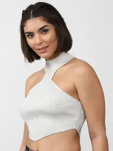 FOREVER 21 Women White Crop Sweater Vest