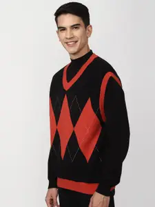 FOREVER 21 Men Black & Red Cotton Printed Pullover