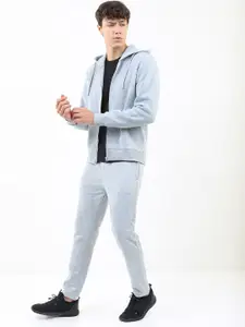 KETCH Men Grey Hooded Front Open Sweatshirt