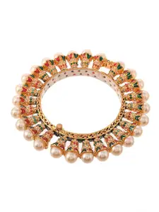 Silvermerc Designs Women Gold-Plated & White Brass Kundan Meenakari Kada Bracelet