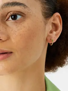 Accessorize Women  Gold-Toned & Green Circular Half Hoop Earrings