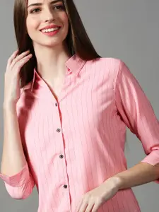 SHOWOFF Women Pink Striped Casual Shirt