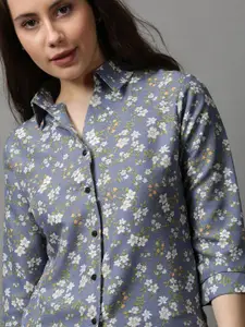 SHOWOFF Women Blue Floral Printed Casual Shirt