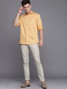 Louis Philippe Sport Men Yellow Floral Printed Pure Cotton Slim Fit Casual Shirt