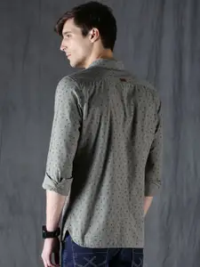 WROGN Men Olive Green Slim Fit Printed Casual Shirt