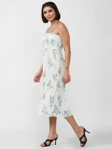 FOREVER 21 Women Off White & Blue Floral Midi Dress