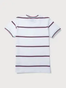 Gini and Jony Boys White Striped Cotton T-shirt