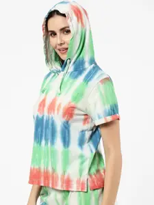 SDL by Sweet Dreams Women Blue & White Printed Tie & Dye Night suit