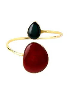 Yellow Chimes Gold-Plated Red & Green Stone Studded Bangle-Style Bracelet