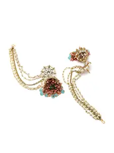 KARATCART Women Blue & Gold-Toned Contemporary Jhumkas Earrings