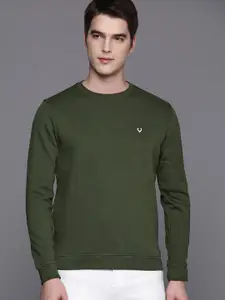 Allen Solly Men Olive Green Solid Sweatshirt With Brand Logo Print Detail