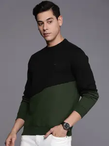 Allen Solly Men Black & Olive Green Colourblocked Sweatshirt