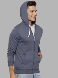 Campus Sutra Men Blue Hooded Cotton Sweatshirt