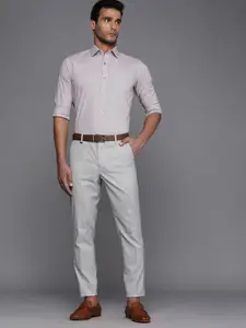 Raymond Men Grey Slim Fit Striped Pure Cotton Formal Shirt