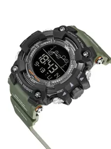 V2A Men Black Embellished Dial & Green Straps Digital Multi Function Watch V2A-DM1802