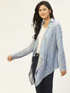 Belle Fille Women Blue & White Printed Shrug