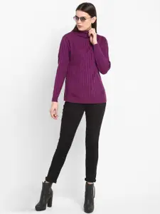 Modeve Women Mauve Cable Knit Pullover