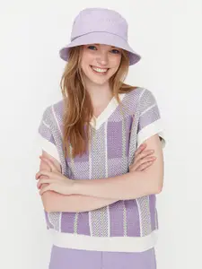 Trendyol Women Off White & Purple Checked Checked Sweater Vest