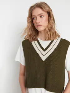 Trendyol Women Khaki & White Sweater Vest