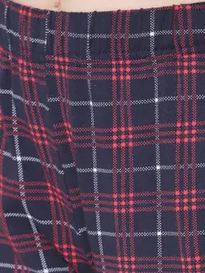 Vami Women Navy Blue & Red Checked Lounge Pants