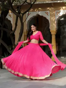 HOUSE OF JAMOTI Pink & Gold-Toned Printed Lehenga & Blouse With Dupatta
