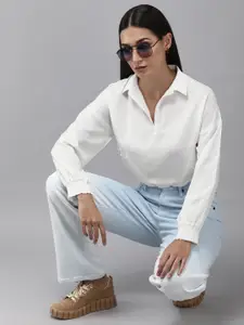 The Roadster Lifestyle Co. Women White  Solid Casual Shirt