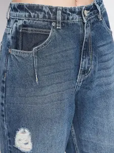 Madame Women Navy Blue Mildly Distressed Heavy Fade Jeans