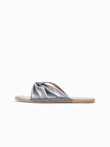 The Label Life Women Grey Open Toe Flats with Bows