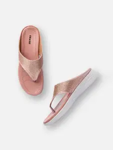 TRASE Women Rose Gold Embellished Open Toe Flats