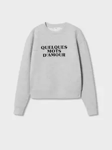 MANGO Women Grey Melange Printed Sustainable Sweatshirt