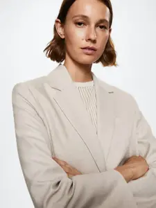 MANGO Light Grey Sustainable Oversized Fit Solid Formal Blazer