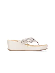Scholl Off White Leather Wedge Sandals with Laser Cuts