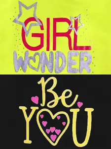 KUCHIPOO Girls Pack Of 2 Yellow & Black Printed Round Neck Sweatshirts