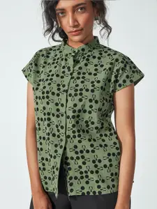 The Label Life Women Olive Green Printed Cotton Casual Shirt
