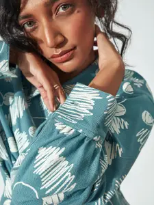 The Label Life Women Blue Abstract Printed Cotton Casual Shirt