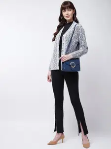 Modeve Women White & Black Cardigan sweater