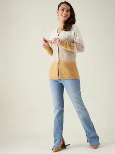 Modeve Women Mustard & Off White Floral Ombre Cardigan Sweater