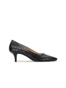 Bata Black Textured PU Pumps