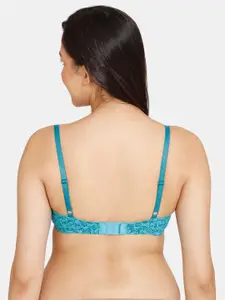 Rosaline by Zivame Blue Floral Underwired Lightly Padded Bra