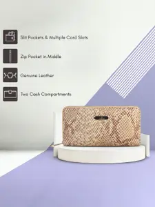 THE CLOWNFISH Women Brown & Yellow Animal Printed Leather Zip Around Wallet