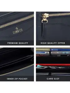 THE CLOWNFISH Eliana Women Navy Blue Leather Zip Around Wallet