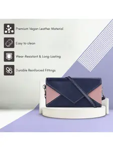 THE CLOWNFISH Asmi Women Navy Blue & Pink Colourblocked Envelope Clutch
