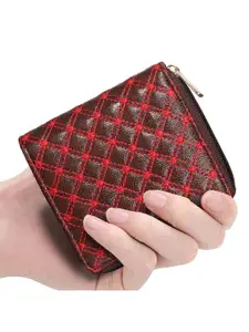 THE CLOWNFISH Cozy Women Red & Brown Geometric Printed Zip Around Wallet