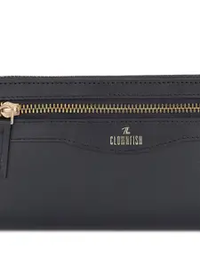THE CLOWNFISH Eliana Women Black & Gold-Toned Leather Zip Around Wallet